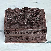Walnut jewelry box, 'Brave Dragon' - Fair Trade Wood Jewelry Box from India