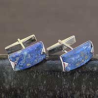 Lapis lazuli cufflinks, 'Blue Intensity' - Modern Sterling Silver Lapis Lazuli Cufflinks