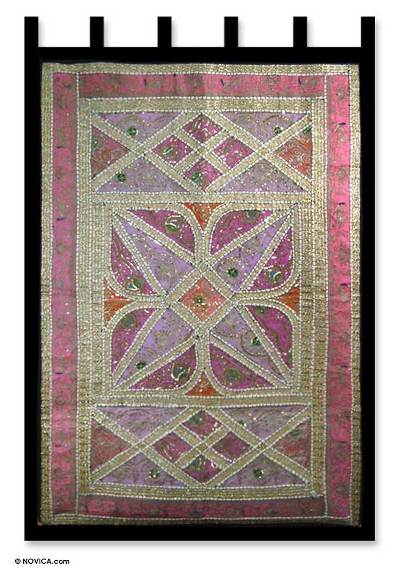 Cotton wall hanging, 'Floral Star' - Gujarati Recycled Cotton Patchwork Wall Hanging
