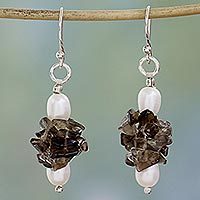 Pearl and smoky quartz earrings,