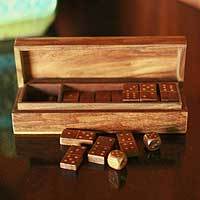 Wood box and dominoes,