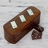 Wood box and dominoes,