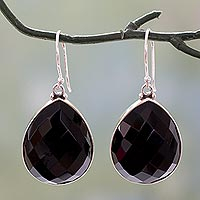 Onyx dangle earrings, 'Night Glow' - Sterling Silver and Onyx Earrings