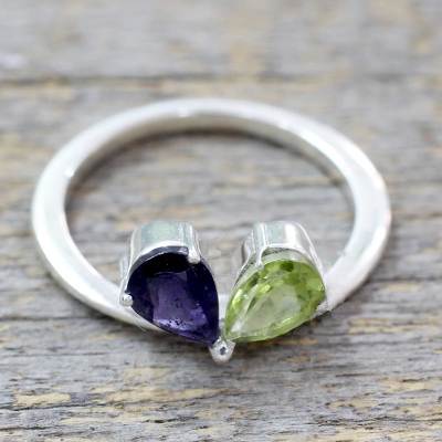 Indian Iolite and Peridot Sterling Silver Cocktail Ring