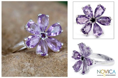 Amethyst Flower Ring in Sterling Silver from India Jewelry