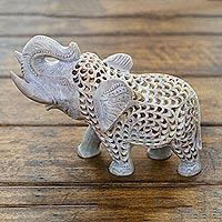 Soapstone sculpture, 'Father Elephant' - Jali Natural Soapstone Sculpture from India
