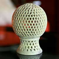 Soapstone candleholder Lattice Globe India