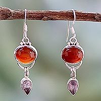 Amethyst and carnelian dangle earrings,