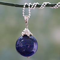 Lapis lazuli pendant necklace, 'Blue Universe' - Hand Made Sterling Silver and Lapis Lazuli Necklace