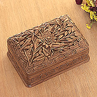 Walnut wood jewelry box Woodpecker Flowers India