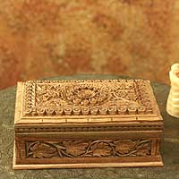 Walnut wood jewelry box, 'Mandala Forest' - Hand Carved Wood Box