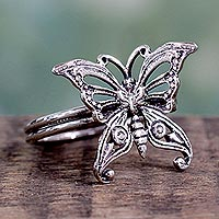Sterling silver cocktail ring, 'Butterfly' - Sterling Silver Cocktail Ring from India Fair Trade Jewelry