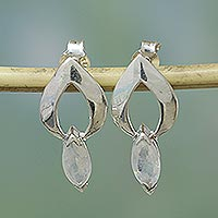 Moonstone earrings, 'Anticipation' - Unique Modern Sterling Silver and Moonstone Button Earrings