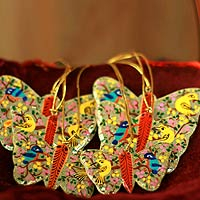 Wood ornaments Gleeful Butterflies set of 6 India