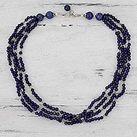 Lapis lazuli strand necklace, 'True Bliss' - Lapis lazuli strand necklace
