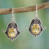 Citrine dangle earrings, 'Jaipuri Glam' - Citrine Earrings in Sterling Silver Jewelry from India