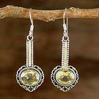 Citrine dangle earrings, 'Heart of Gold' - Hand Crafted Indian Sterling Silver and Citrine Earrings
