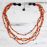 Carnelian and amethyst strand necklace,