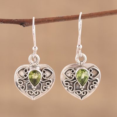 Peridot heart earrings, Loves Magic