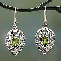 Peridot drop earrings, 'Lime Lace' - India Jewelry Earrings in Sterling Silver and Peridot 