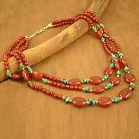 Carnelian and turquoise strand necklace,