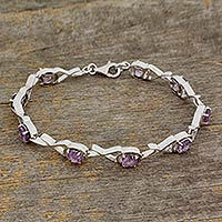 Amethyst link bracelet, 'Shimmer' - Amethyst link bracelet