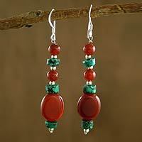 Carnelian and turquoise dangle earrings,