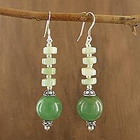 Aquamarine and aventurine dangle earrings,