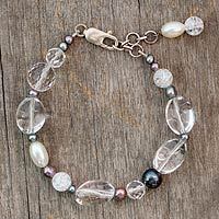 Pearl and quartz link bracelet,