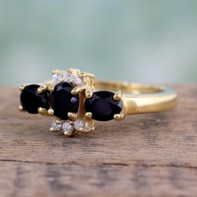 Gold vermeil onyx 3 stone ring