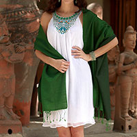Silk and wool shawl Emerald Jade India