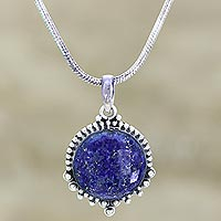 Lapis lazuli pendant necklace, 'Sea of Serenity' - Lapis Lazuli Pendant Necklace in Silver Setting