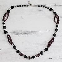 Garnet and onyx strand necklace,
