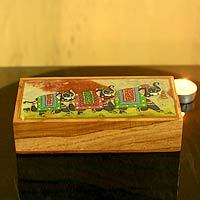Teak and soapstone jewelry box,