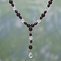 Garnet and quartz Y necklace,