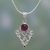 Garnet pendant necklace, 'Crimson Fern' - Sterling Silver and Garnet Artisan Crafted Necklace thumbail