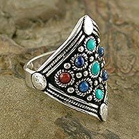Lapis and carnelian cocktail ring,