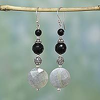 Onyx and labradorite dangle earrings,