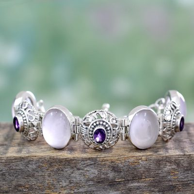 Rose quartz and amethyst link bracelet, Mystic Charmer