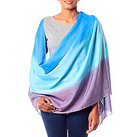 Silk and wool shawl Azure Bliss India