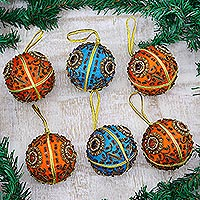 Beaded ornaments, 'Season's Joy' (set of 6) - Beaded ornaments (Set of 6)