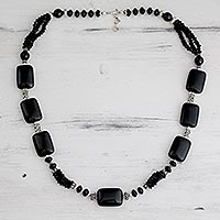 Onyx beaded necklace, 'Night Fascination' - Long Onyx Beaded Necklace