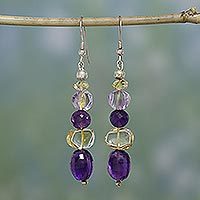 Amethyst and citrine dangle earrings,