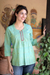 Cotton blouse, 'Lemon Lime' - Handwoven Cotton Embroidered Blouse Top thumbail