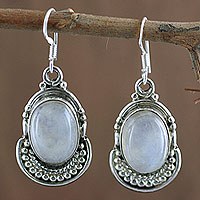Moonstone dangle earrings, 'Rainbow Ice' - Moonstone and Sterling Silver Dangle Earrings