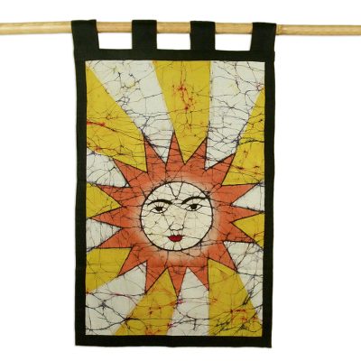 Cotton batik wall hanging, 'Benevolent Sun' - Cotton batik wall hanging