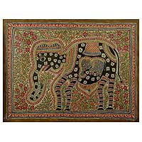 Madhubani painting, 'Elephant Harmony' - Madhubani painting