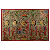 Madhubani painting, 'Wedding Procession' - Natural Dyes on Handmade Paper Madhubani Painting