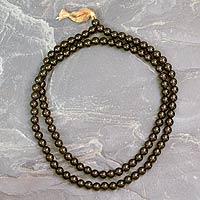 Smoky quartz jap mala prayer beads, 'Pray' - Smoky Quartz Rosary Jap Mala Indian Prayer Necklace
