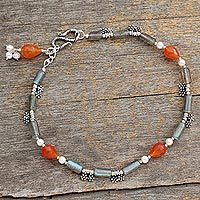 Labradorite and pearl anklet,